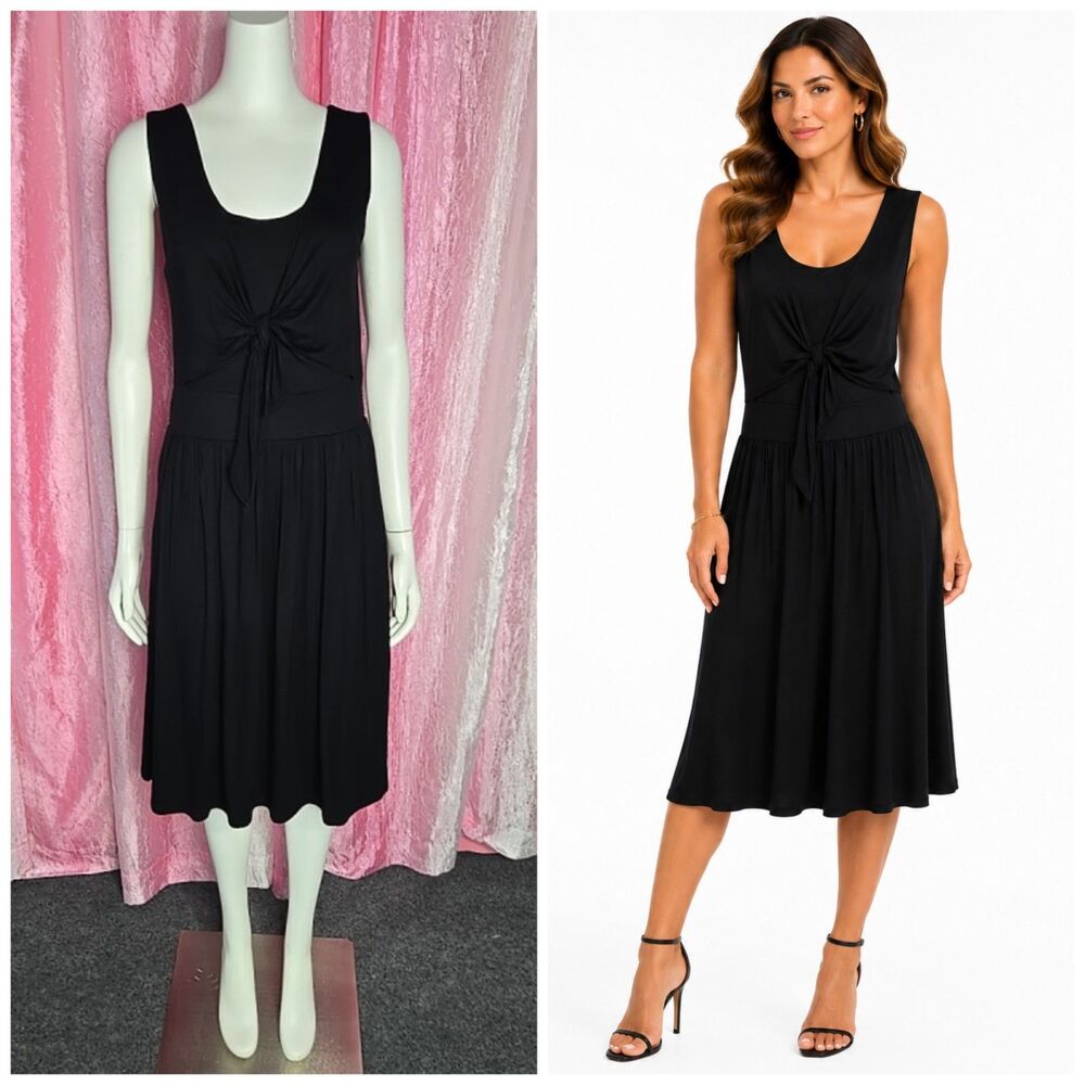 Sundance Black  Knotted Lined Fit & Flare Tank Knit Stretch Dress Size XS